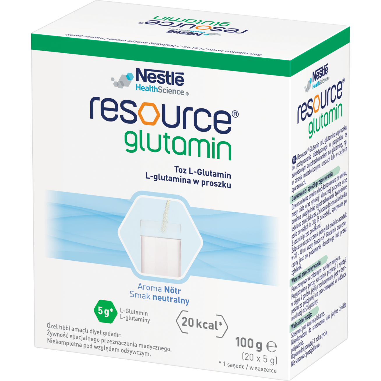 Neitrālas garšas pulveris Nestlé RESOURCE GLUTAMIN, 20 vnt.